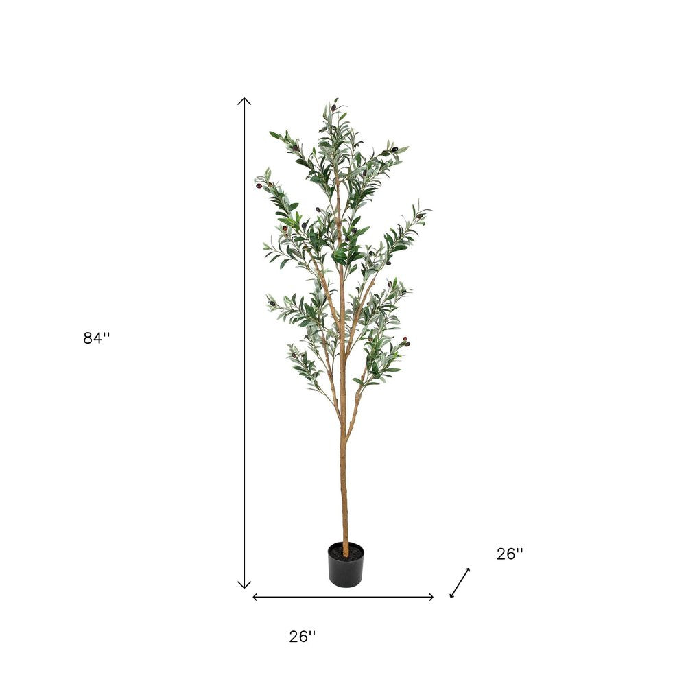 84" Green Olive Artificial Tree in a Black Pot HomeRoots