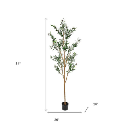 84" Green Olive Artificial Tree in a Black Pot HomeRoots
