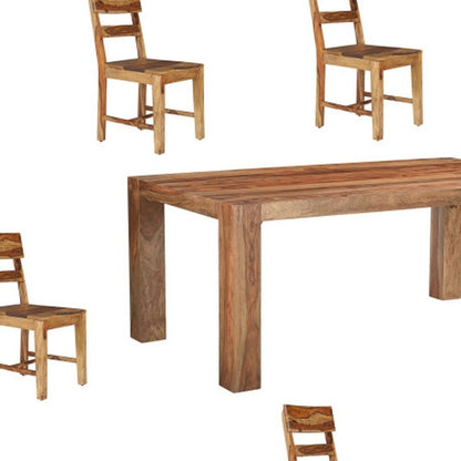 Seven Piece Brown Solid Wood Dining Set with Six Chairs and One Bench HomeRoots