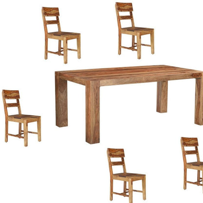 Seven Piece Brown Solid Wood Dining Set with Six Chairs and One Bench HomeRoots