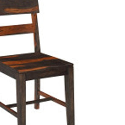 Seven Piece Brown and Black Solid Wood Dining Set with Six Chairs and One Bench HomeRoots