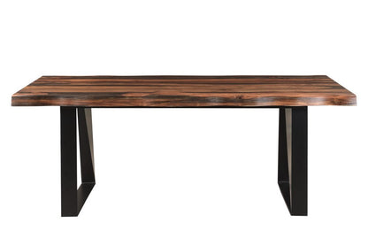 Seven Piece Brown and Black Solid Wood Dining Set with Six Chairs and One Bench HomeRoots