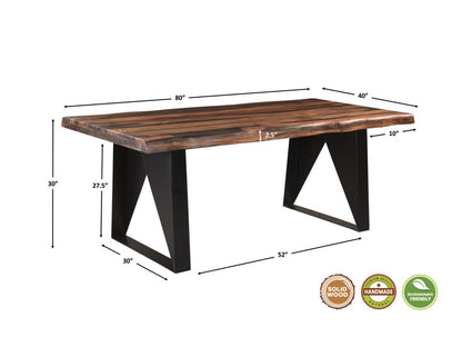 Seven Piece Brown and Black Solid Wood Dining Set with Six Chairs and One Bench HomeRoots