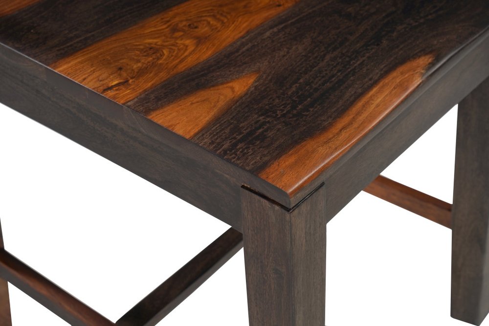 Seven Piece Brown and Black Solid Wood Dining Set with Six Chairs and One Bench HomeRoots