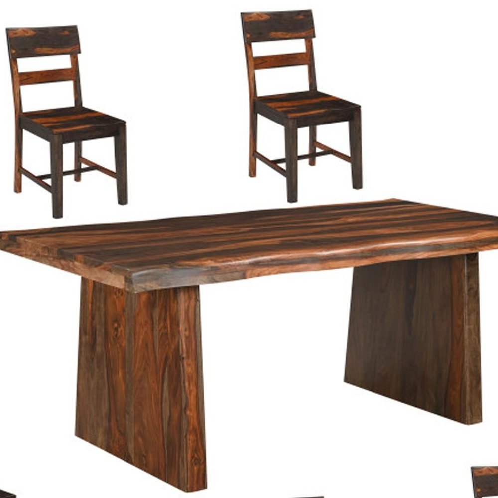 Seven Piece Brown Solid Wood Dining Set with Six Chairs and One Bench HomeRoots