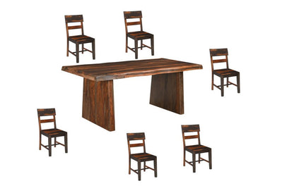 Seven Piece Brown Solid Wood Dining Set with Six Chairs and One Bench HomeRoots