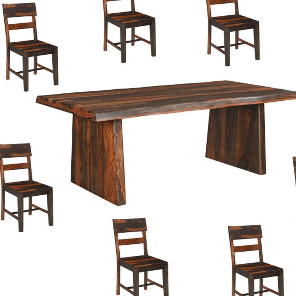Nine Piece Brown Solid Wood Dining Set with Eight Chairs and One Bench HomeRoots