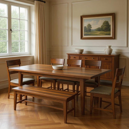 Nine Piece Brown Solid Wood Dining Set with Eight Chairs and One Bench HomeRoots