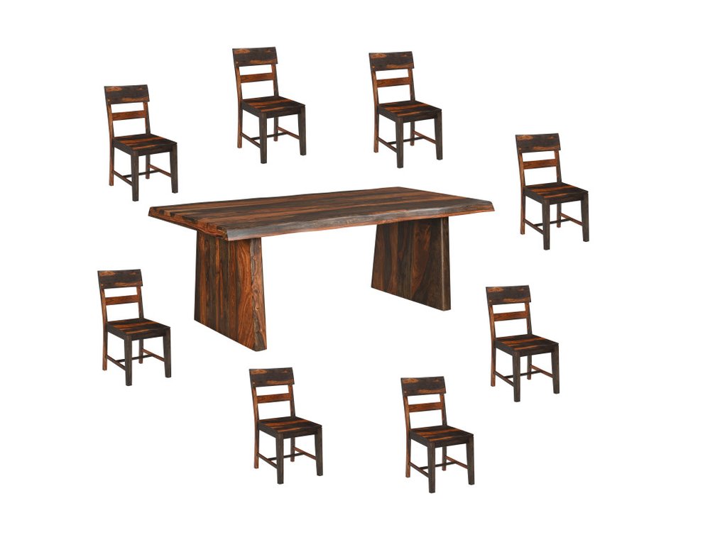 Nine Piece Brown Solid Wood Dining Set with Eight Chairs and One Bench HomeRoots