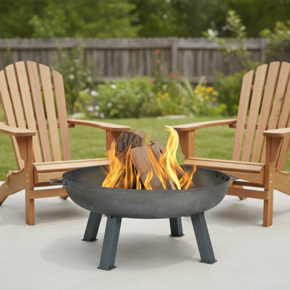 34" Gray Steel Wood Burning Round Fire pit HomeRoots