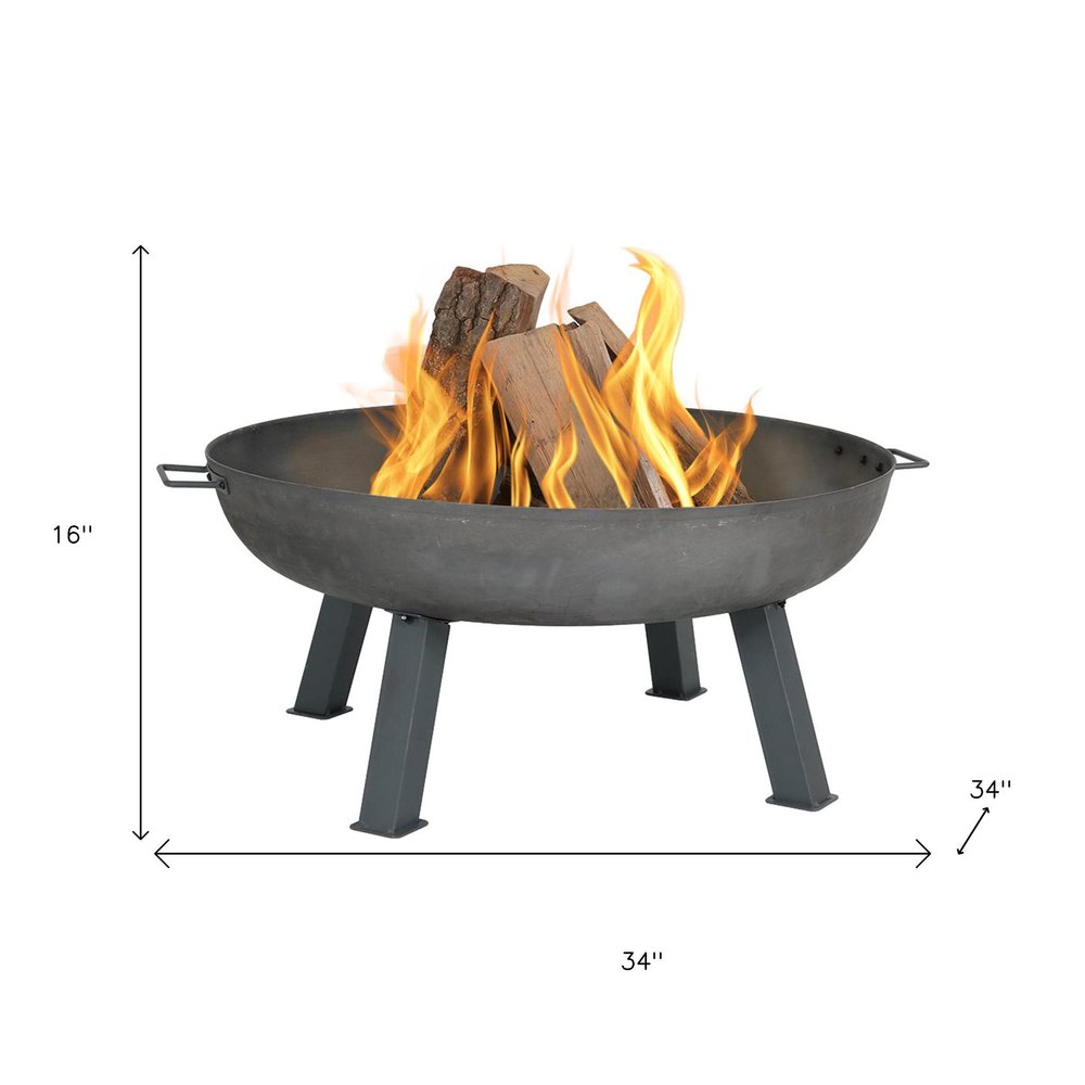 34" Gray Cast Iron Wood Burning Round Fire Pit HomeRoots