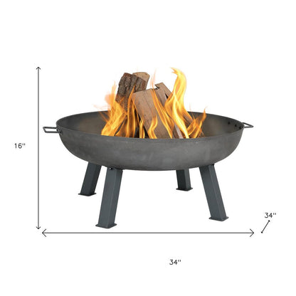 34" Gray Cast Iron Wood Burning Round Fire Pit HomeRoots