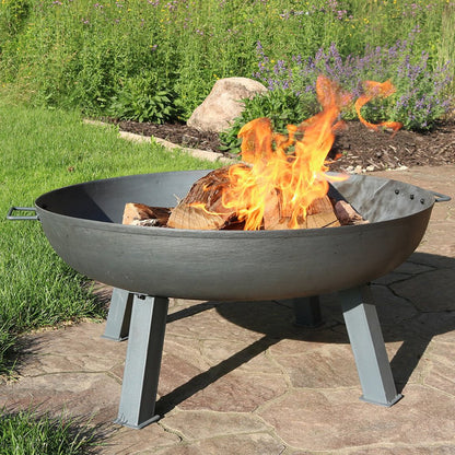34" Gray Cast Iron Wood Burning Round Fire Pit HomeRoots