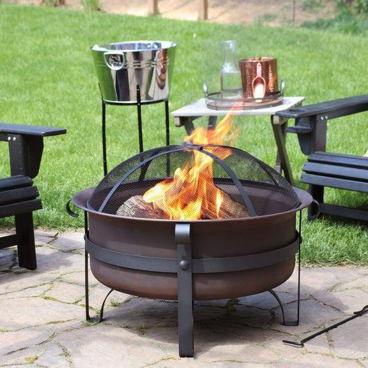 29" Bronze Steel Wood Burning Round Fire Pit HomeRoots