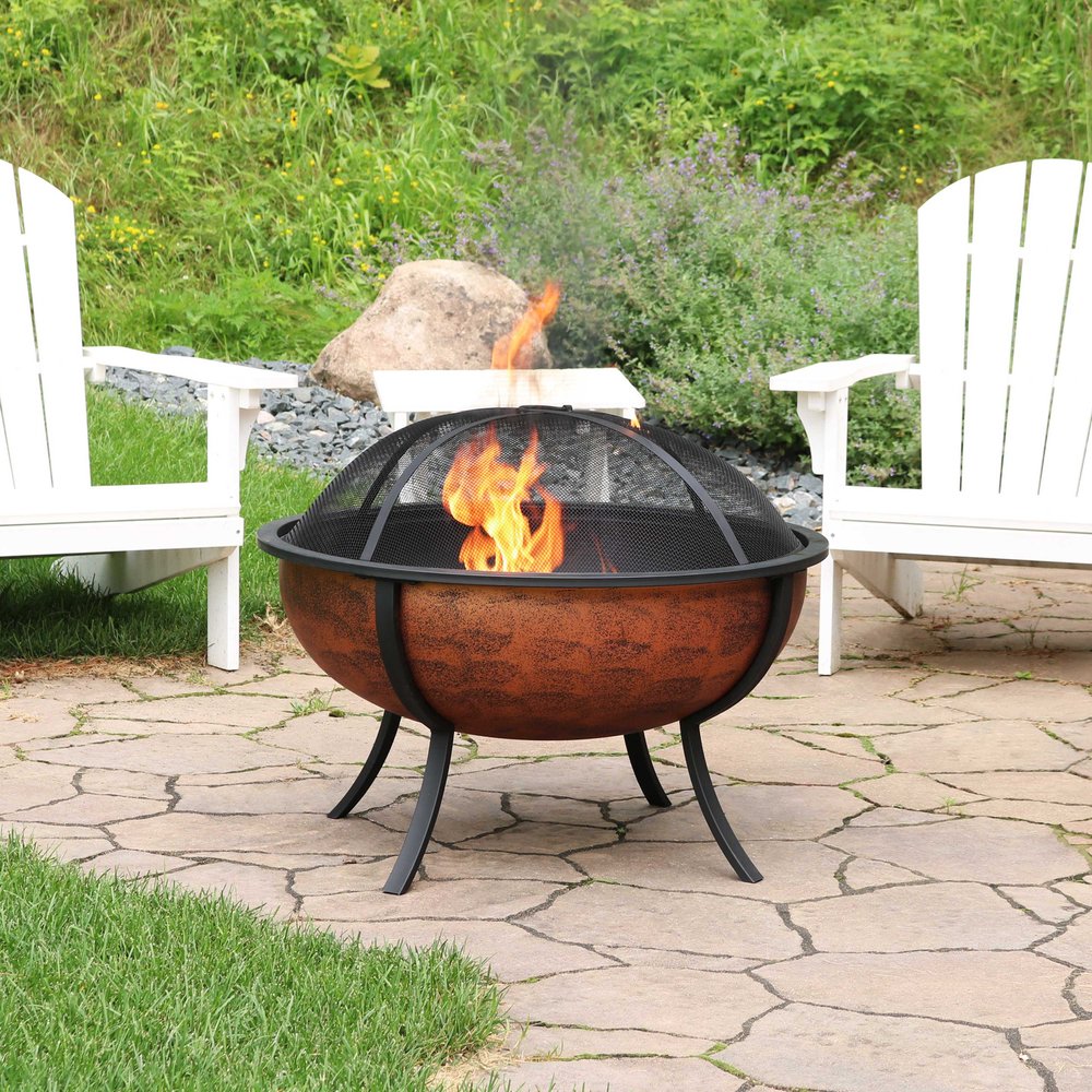 32" Copper Steel Wood Burning Round Fire pit HomeRoots