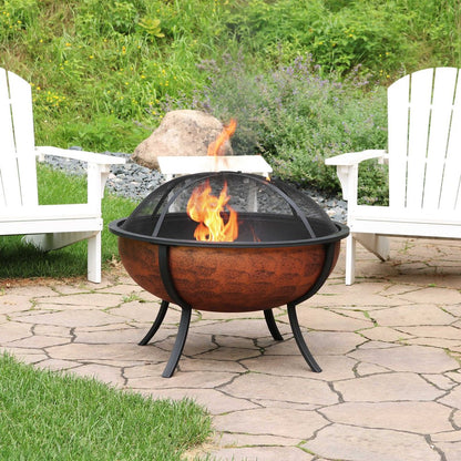 32" Copper Steel Wood Burning Round Fire pit HomeRoots