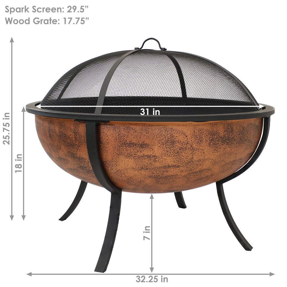32" Copper Steel Wood Burning Round Fire pit HomeRoots