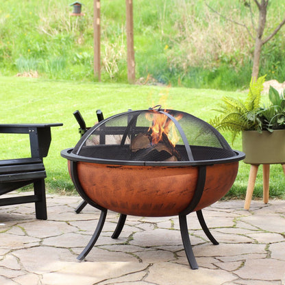 32" Copper Steel Wood Burning Round Fire Pit HomeRoots