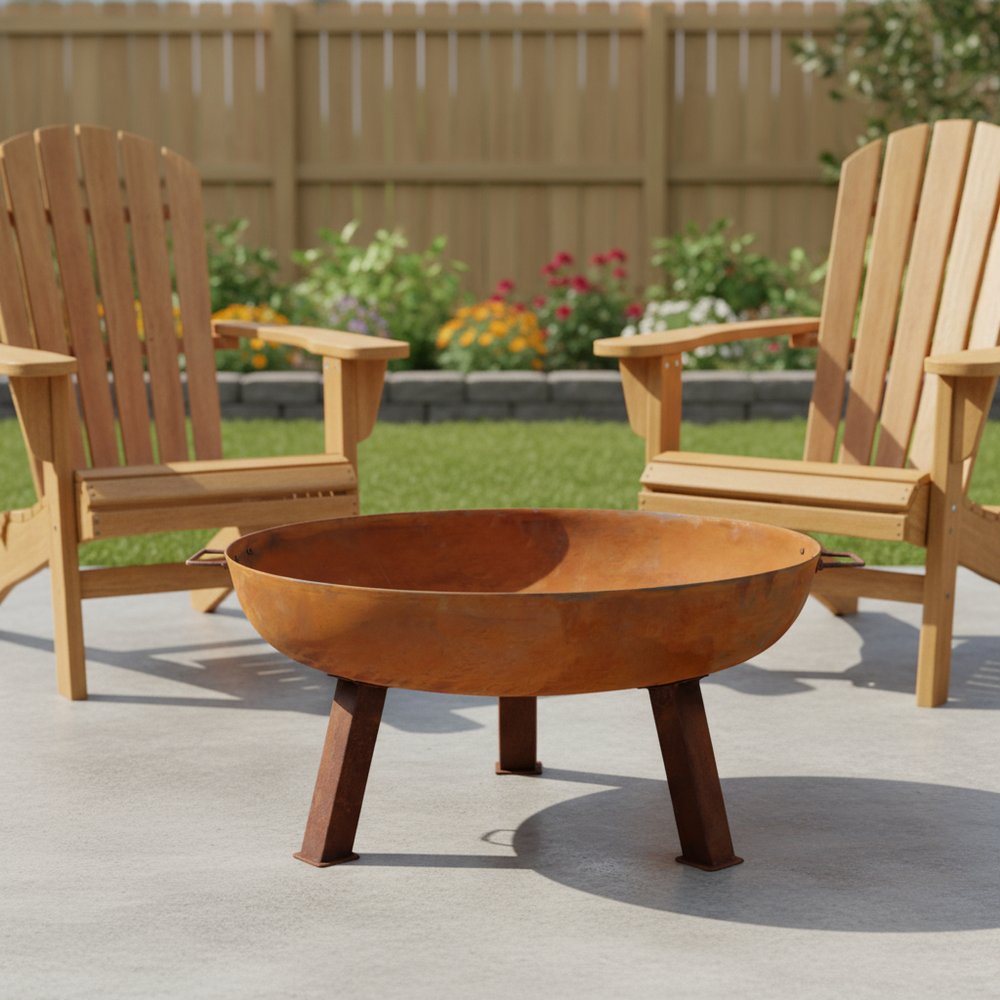 34" Rust Steel Wood Burning Round Fire pit HomeRoots