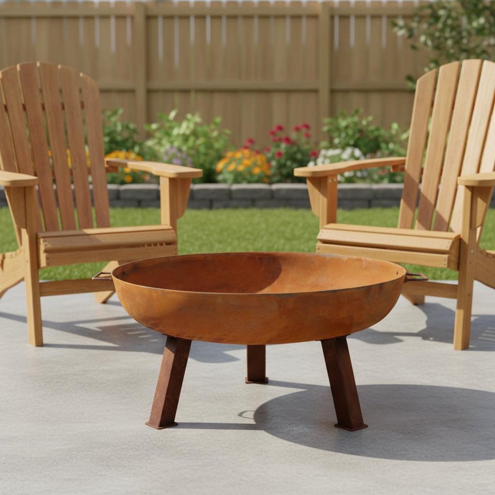 34" Rust Steel Wood Burning Round Fire Pit HomeRoots