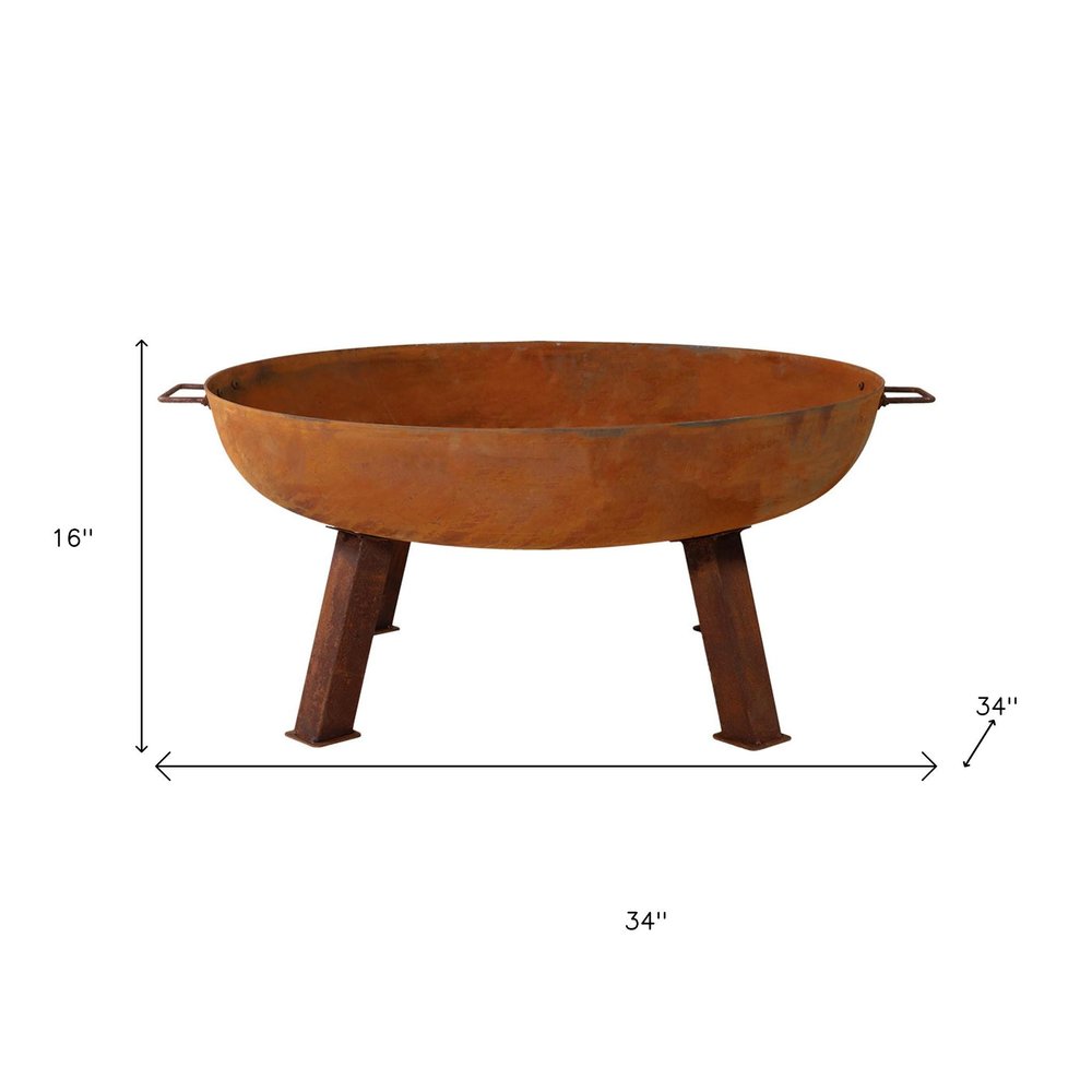 34" Rust Steel Wood Burning Round Fire Pit HomeRoots