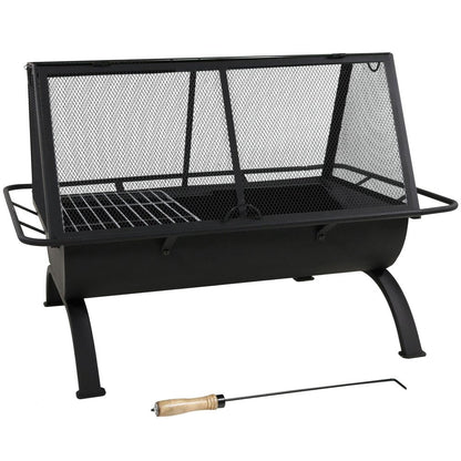 36" Black Steel Wood Burning Rectangular Fire Pit With Cover HomeRoots