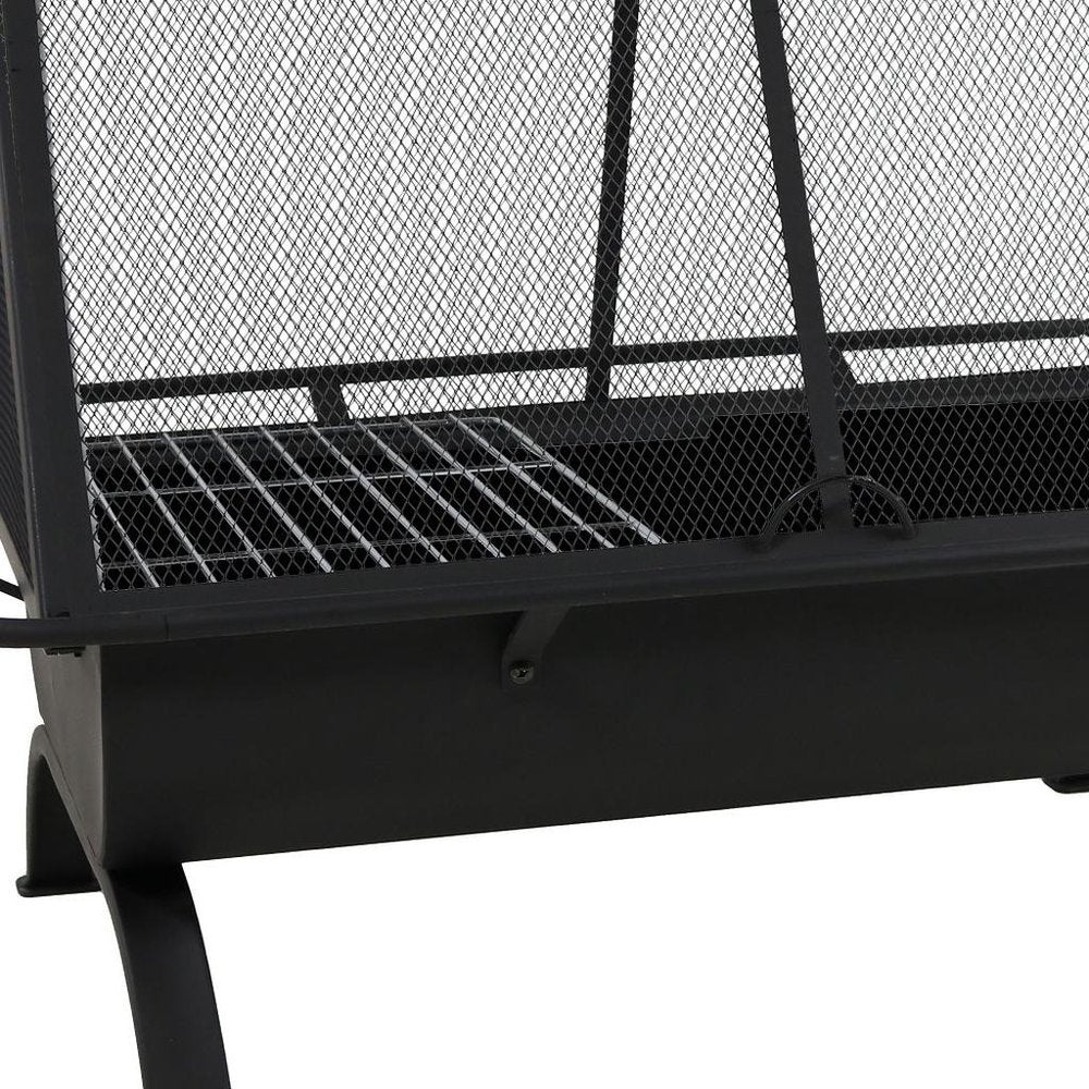 36" Black Steel Wood Burning Rectangular Fire Pit With Cover HomeRoots