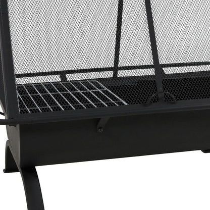 36" Black Steel Wood Burning Rectangular Fire Pit With Cover HomeRoots