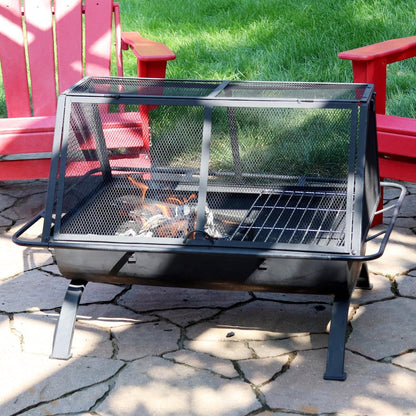 36" Black Steel Wood Burning Rectangular Fire Pit With Cover HomeRoots