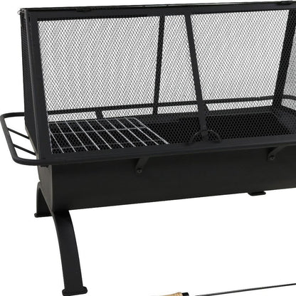 36" Black Steel Wood Burning Rectangular Fire Pit With Cover