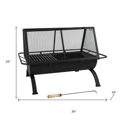 36" Black Steel Wood Burning Rectangular Fire Pit With Cover HomeRoots