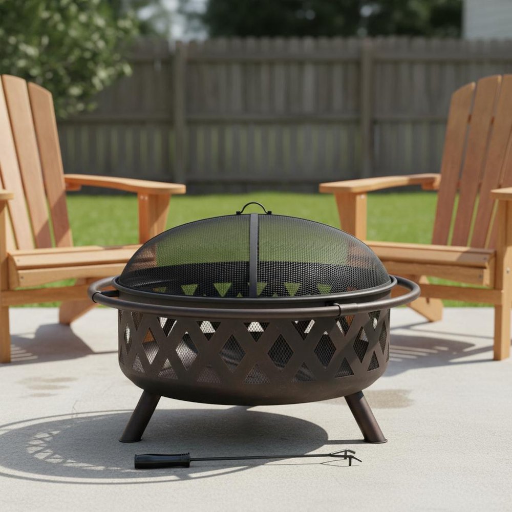 36" Black Steel Wood Burning Round Fire Pit With Cover HomeRoots