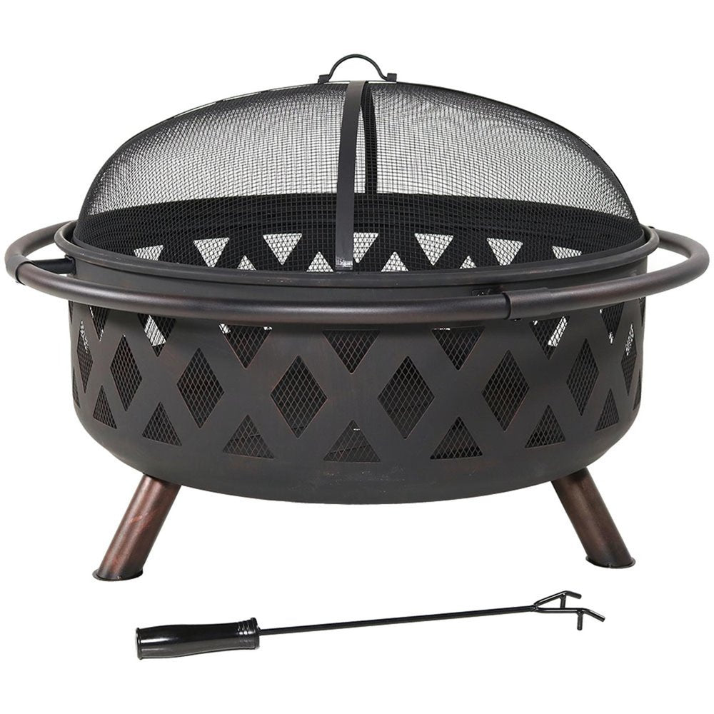 36" Black Steel Wood Burning Round Fire Pit With Cover HomeRoots