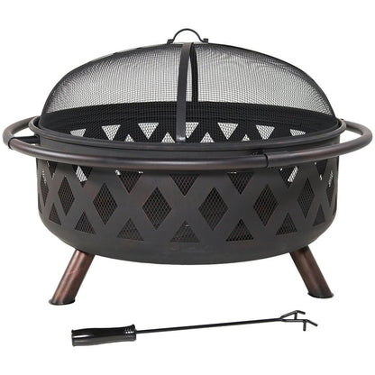36" Black Steel Wood Burning Round Fire Pit With Cover HomeRoots