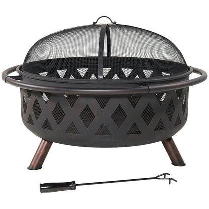 36" Black Steel Wood Burning Round Fire Pit With Cover