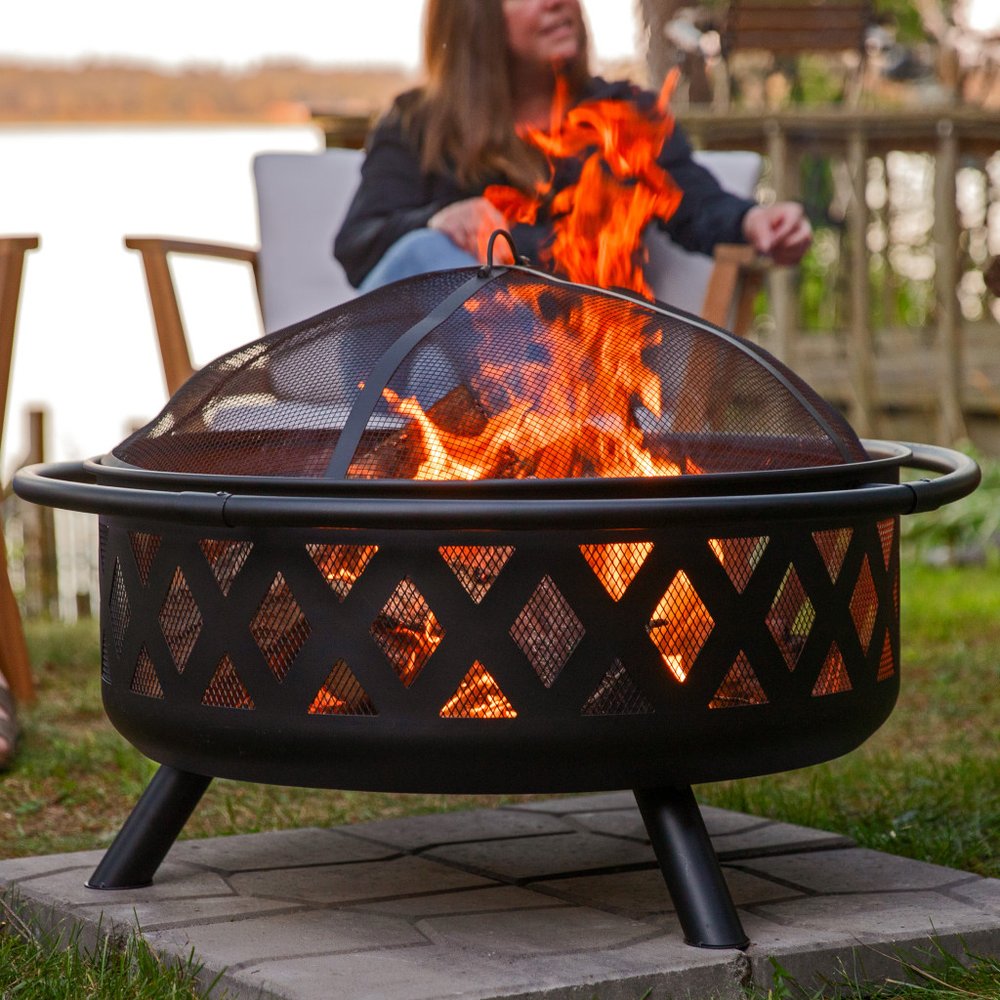 36" Black Steel Wood Burning Round Fire Pit With Cover HomeRoots