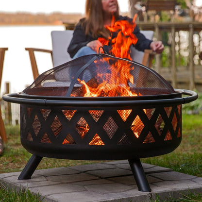 36" Black Steel Wood Burning Round Fire Pit With Cover HomeRoots
