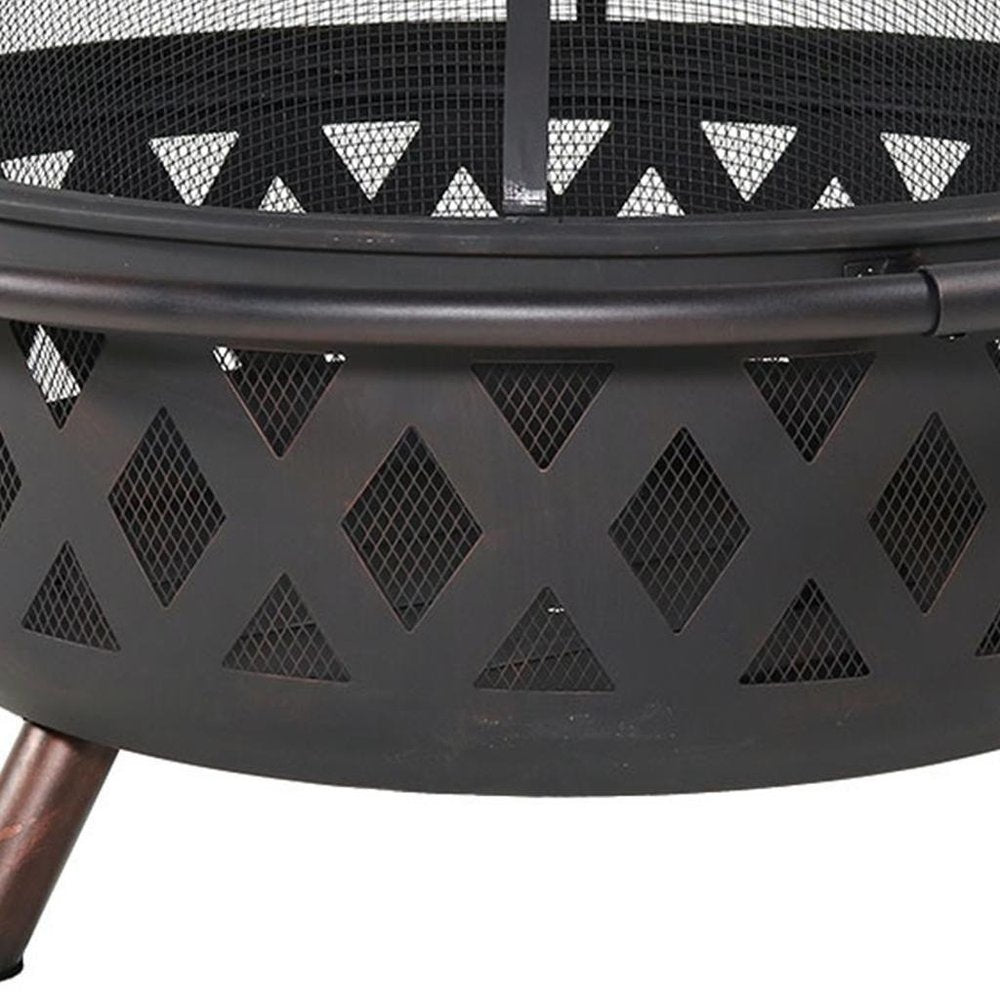 36" Black Steel Wood Burning Round Fire Pit With Cover HomeRoots