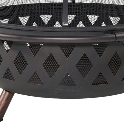 36" Black Steel Wood Burning Round Fire Pit With Cover HomeRoots