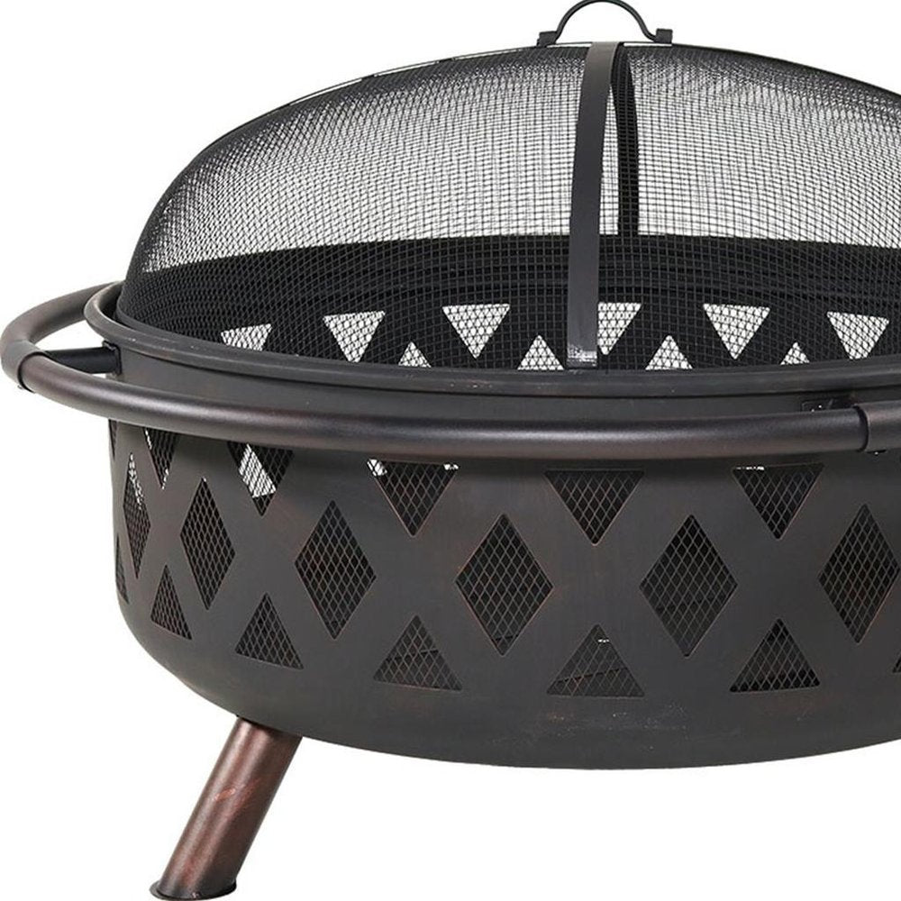 36" Black Steel Wood Burning Round Fire Pit With Cover HomeRoots