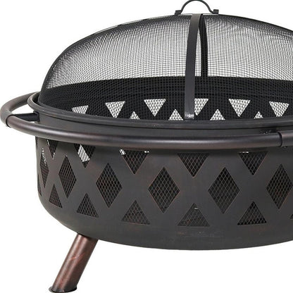 36" Black Steel Wood Burning Round Fire Pit With Cover HomeRoots