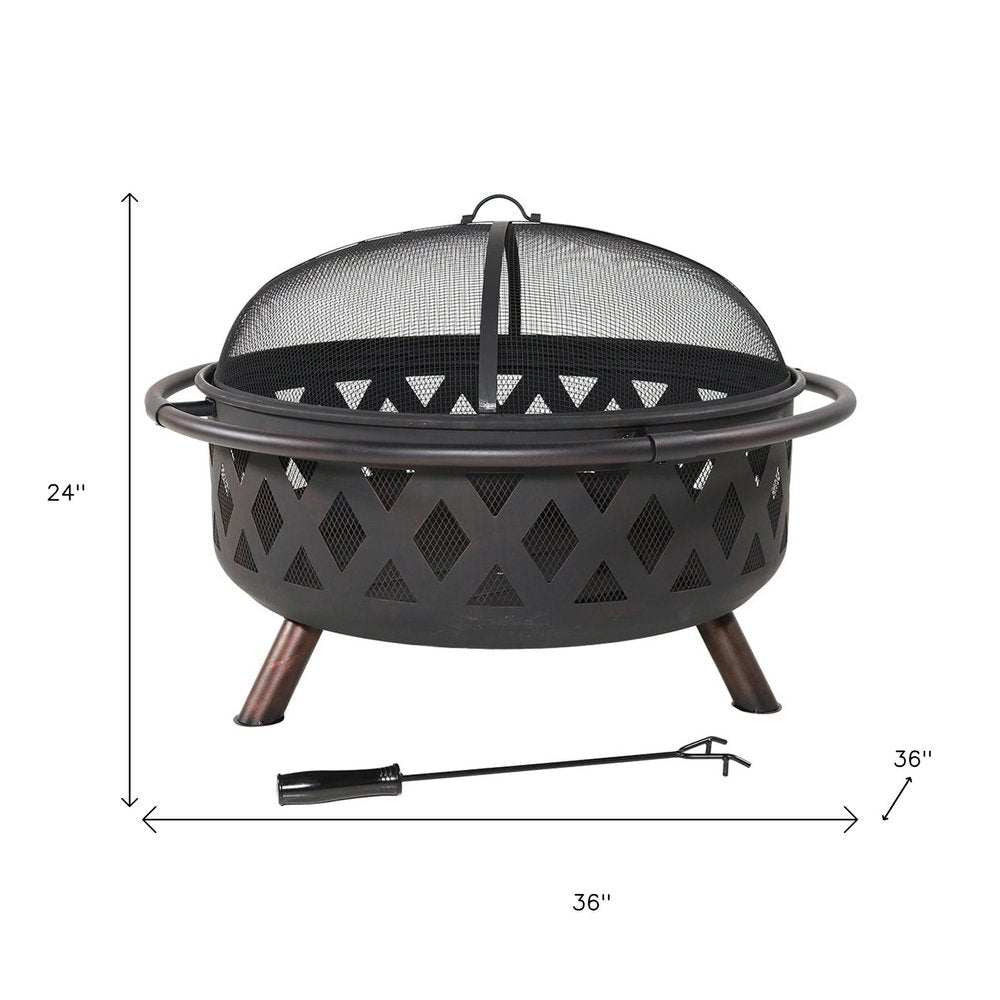 36" Black Steel Wood Burning Round Fire Pit With Cover HomeRoots
