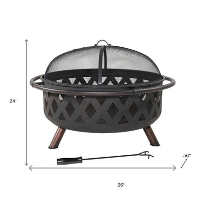 36" Black Steel Wood Burning Round Fire Pit With Cover HomeRoots