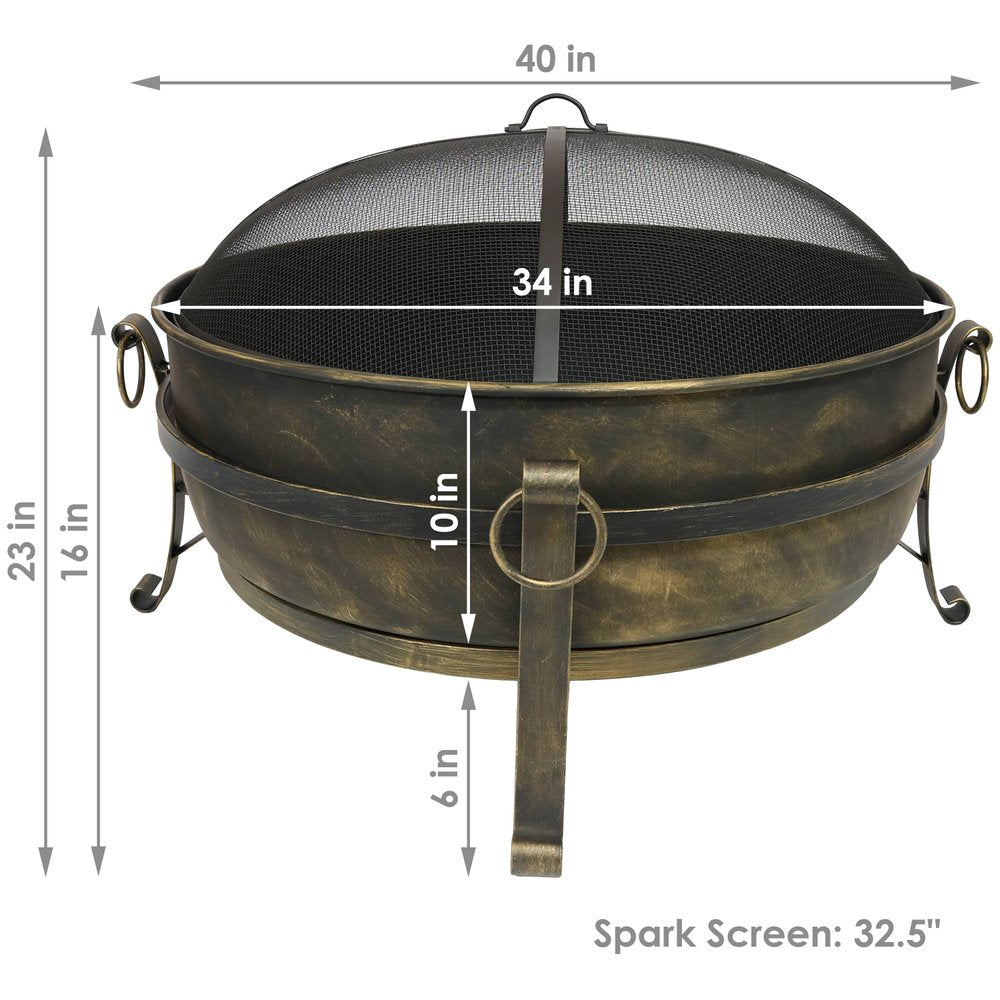 40" Black Steel Wood Burning Round Fire pit HomeRoots