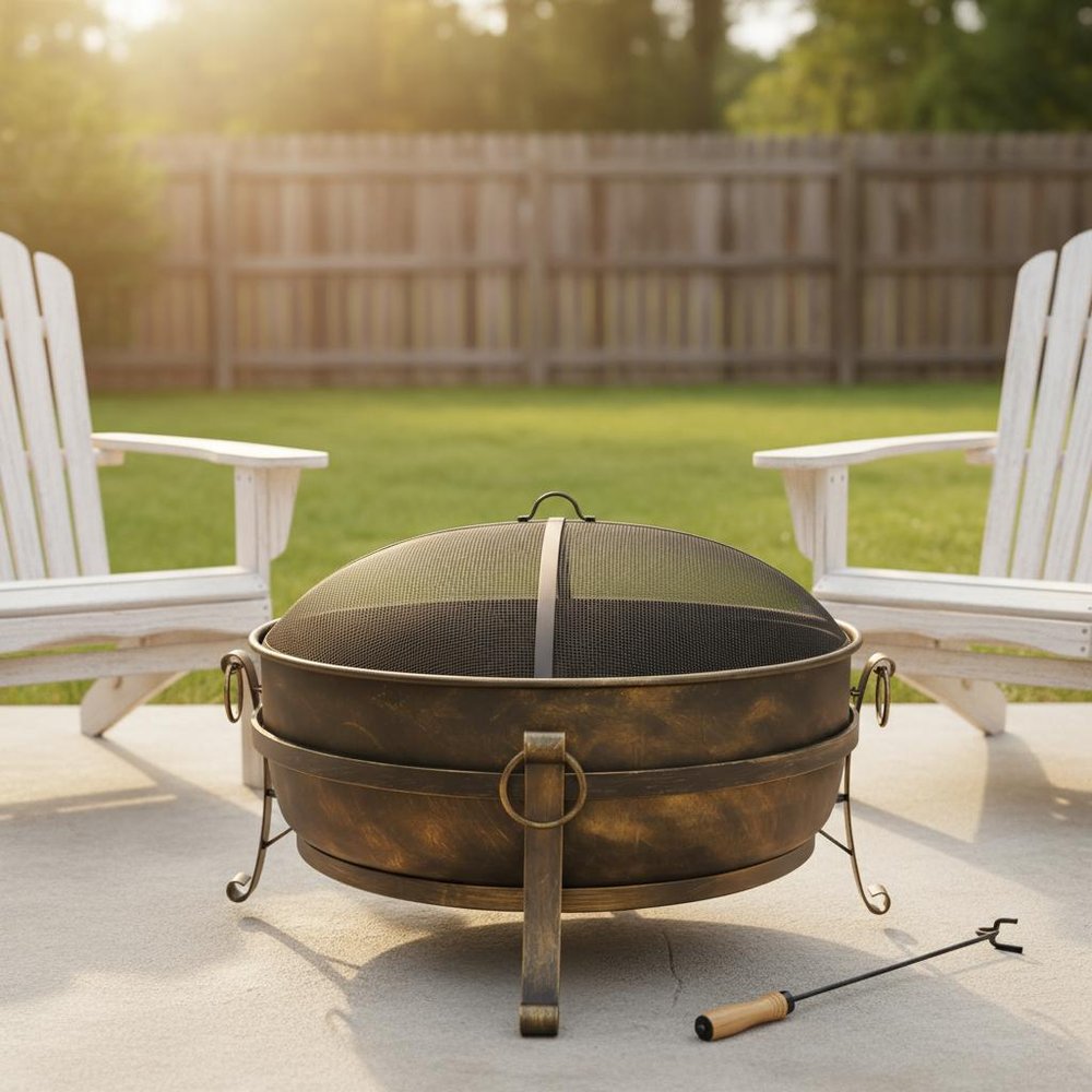 40" Black Steel Wood Burning Round Fire Pit HomeRoots