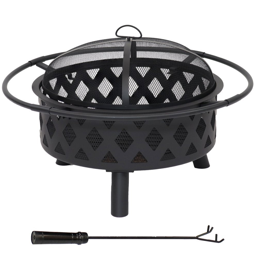 30" Black Steel Wood Burning Round Fire pit With Cover HomeRoots