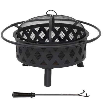 30" Black Steel Wood Burning Round Fire pit With Cover HomeRoots