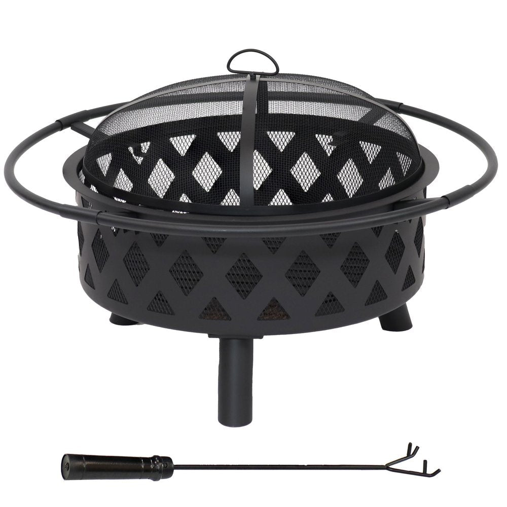 30" Black Steel Wood Burning Round Fire Pit With Cover HomeRoots