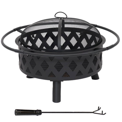 30" Black Steel Wood Burning Round Fire Pit With Cover HomeRoots