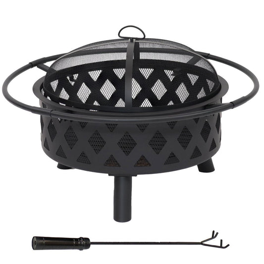 30" Black Steel Wood Burning Round Fire Pit With Cover HomeRoots